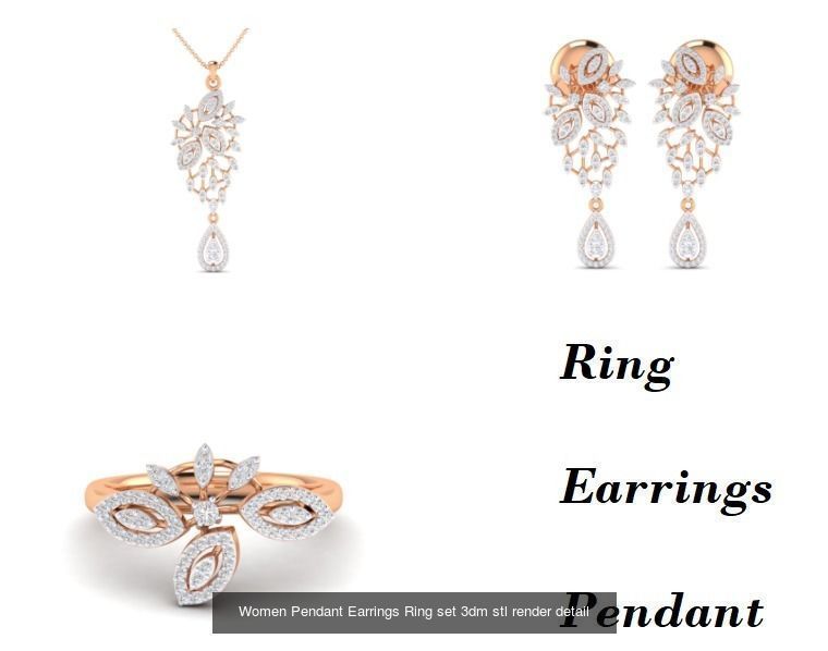 21 Women Pendant Earrings Ring set 3dm stl render detail 3D Model Collection_4