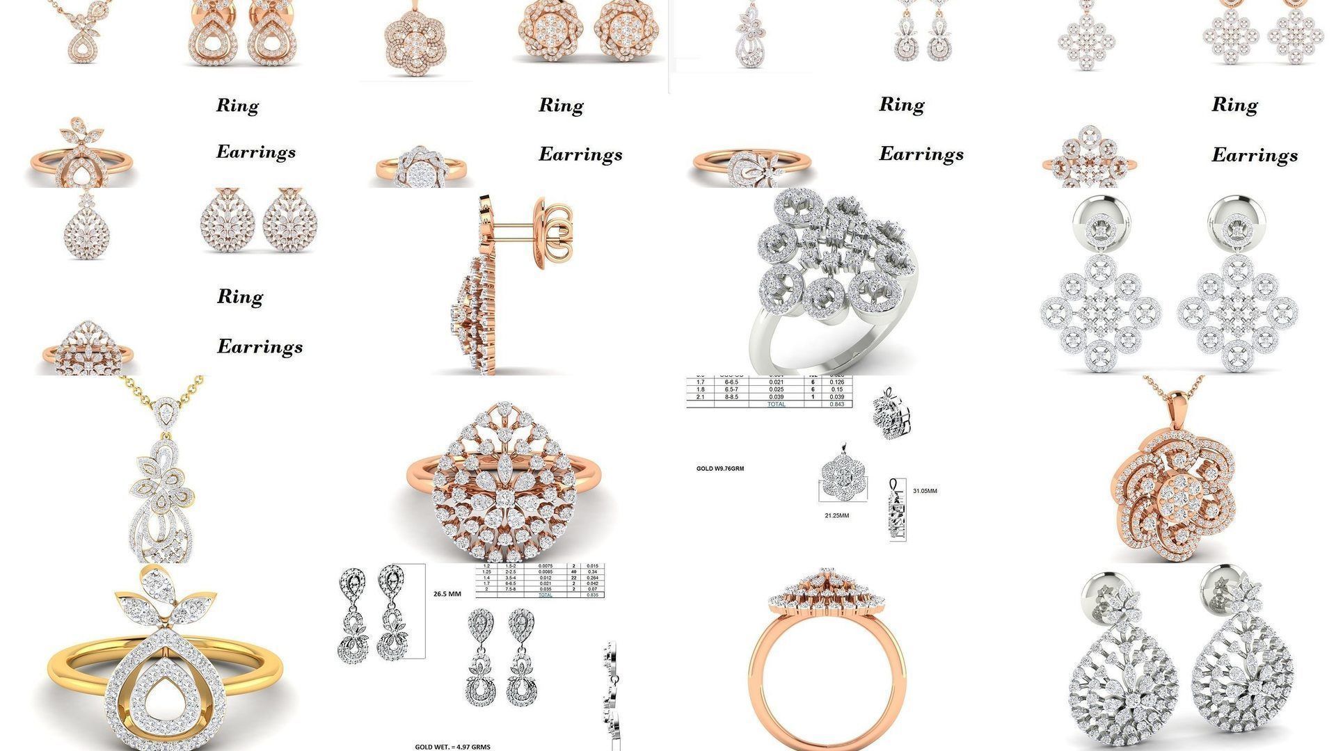 21 Women Pendant Earrings Ring set 3dm stl render detail 3D Model Collection_1