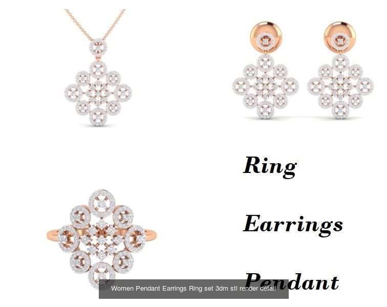 21 Women Pendant Earrings Ring set 3dm stl render detail 3D Model Collection_22