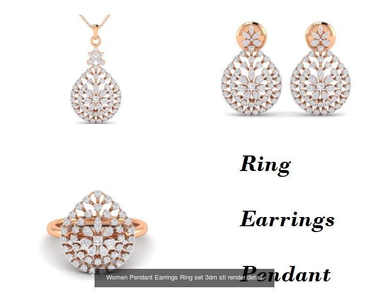 21 Women Pendant Earrings Ring set 3dm stl render detail 3D Model Collection_23