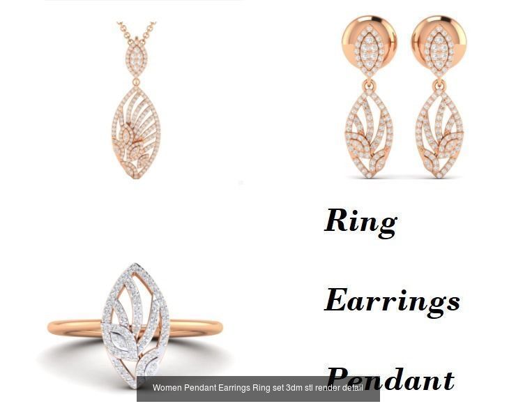 21 Women Pendant Earrings Ring set 3dm stl render detail 3D Model Collection_8