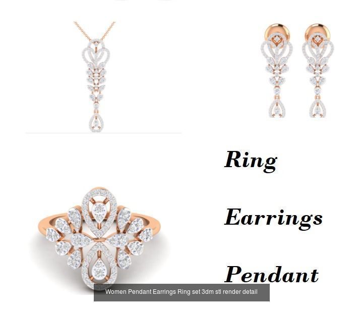 21 Women Pendant Earrings Ring set 3dm stl render detail 3D Model Collection_13