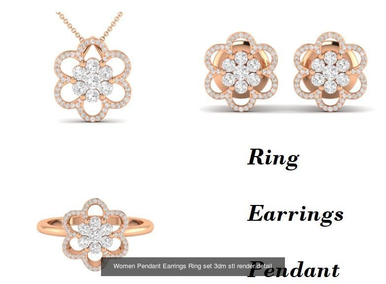 21 Women Pendant Earrings Ring set 3dm stl render detail 3D Model Collection_12
