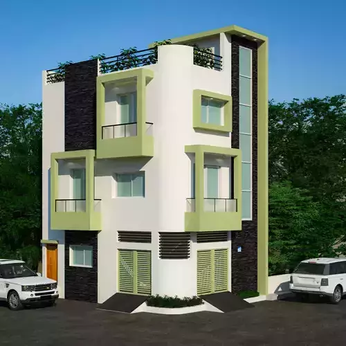 Banglow apartment building with car parked