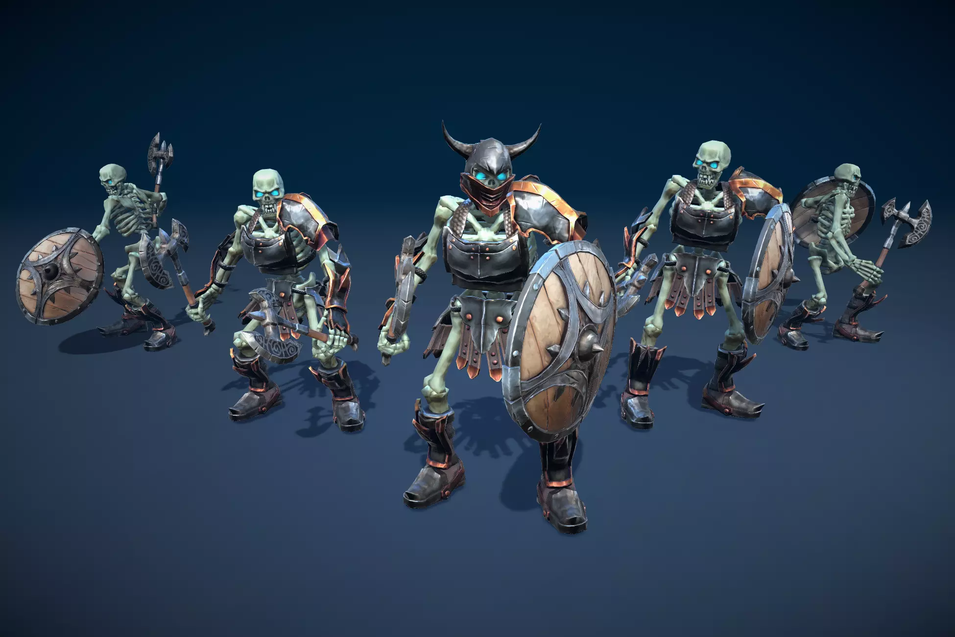 Skeleton Warrior With One-Handed Axe And Shield Tier2 Low-poly 3D model