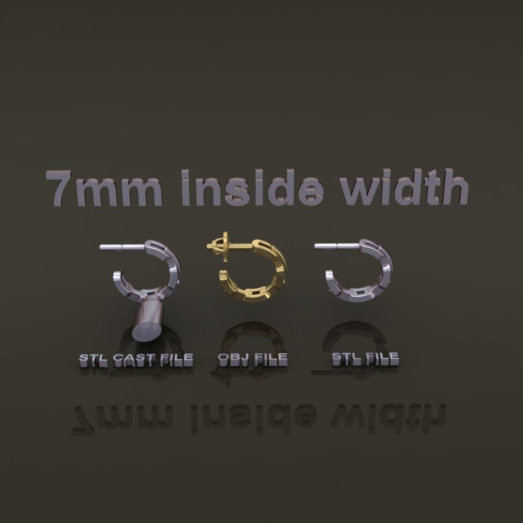 Earring Hoop Hermes Style Link Open Back 7mm Inside Huggie Size 3D print model_2