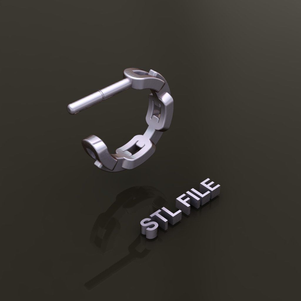 Earring Hoop Hermes Style Link Open Back 7mm Inside Huggie Size 3D print model_7