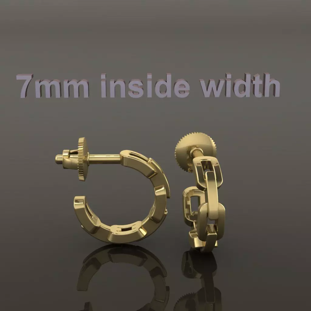 Earring Hoop Hermes Style Link Open Back 7mm Inside Huggie Size 3D print model_0
