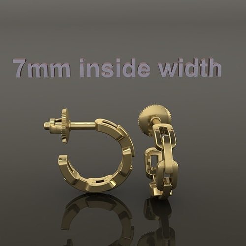 Earring Hoop Hermes Style Link Open Back 7mm Inside Huggie Size 3D print model