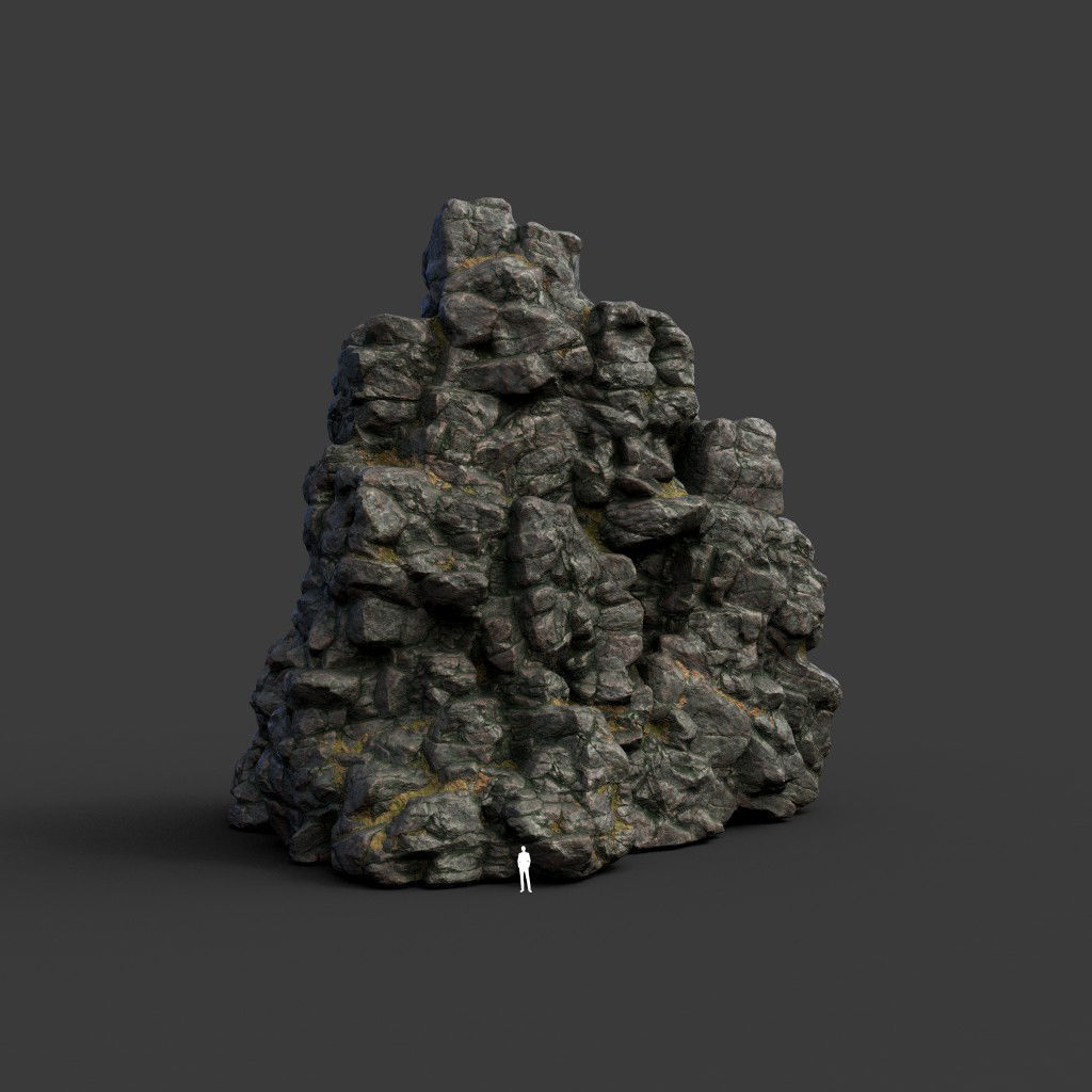 Low poly Tall Cliff Black Rock 210502 Low-poly 3D model_9