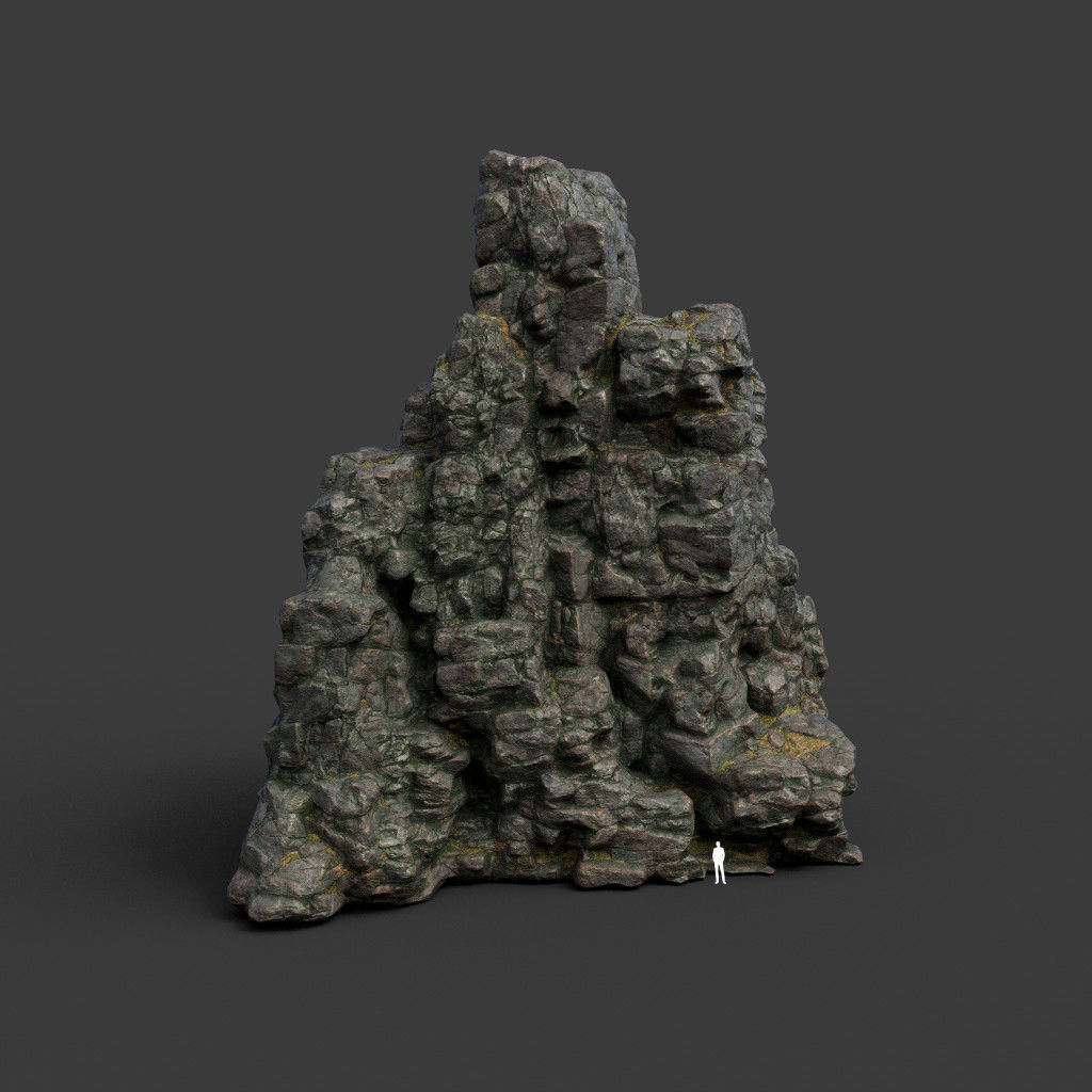Low poly Tall Cliff Black Rock 210502 Low-poly 3D model_5