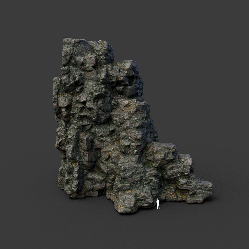Low poly Tall Cliff Black Rock 210502 Low-poly 3D model_15
