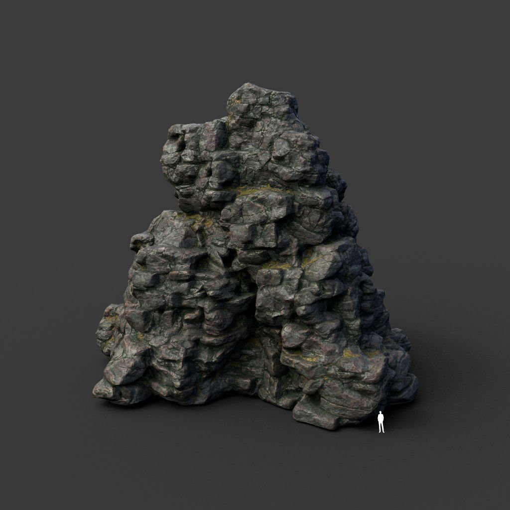 Low poly Tall Cliff Black Rock 210502 Low-poly 3D model_11
