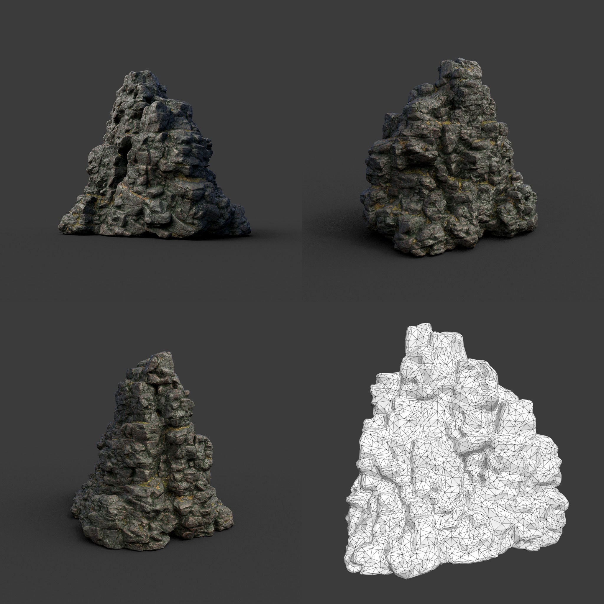 Low poly Tall Cliff Black Rock 210502 Low-poly 3D model_10