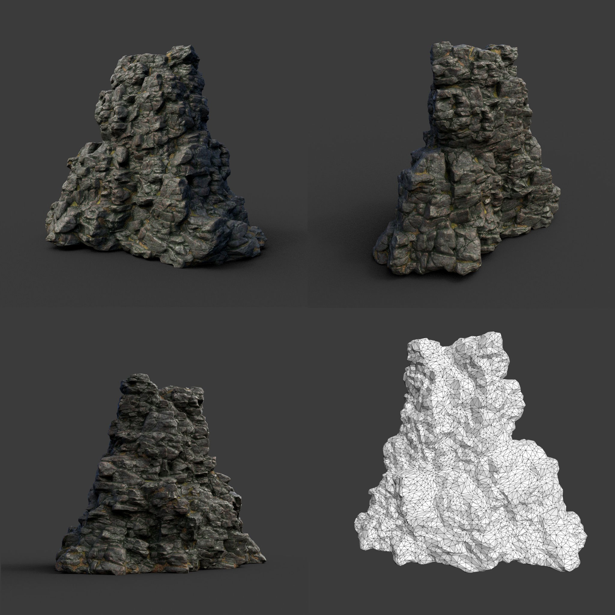 Low poly Tall Cliff Black Rock 210502 Low-poly 3D model_2