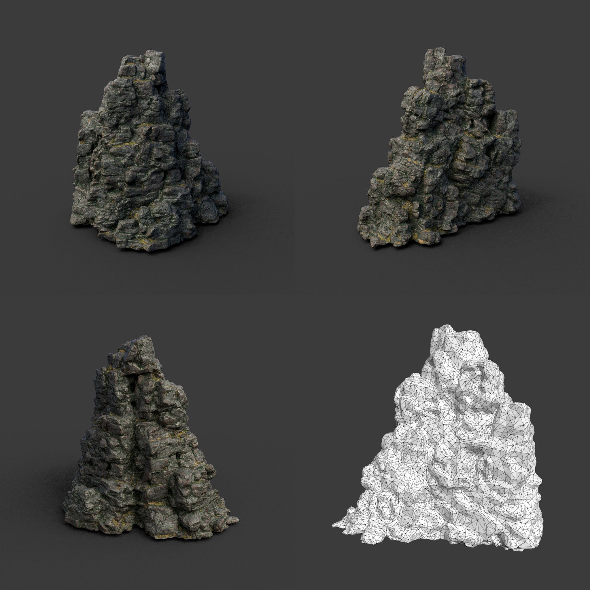Low poly Tall Cliff Black Rock 210502 Low-poly 3D model_20