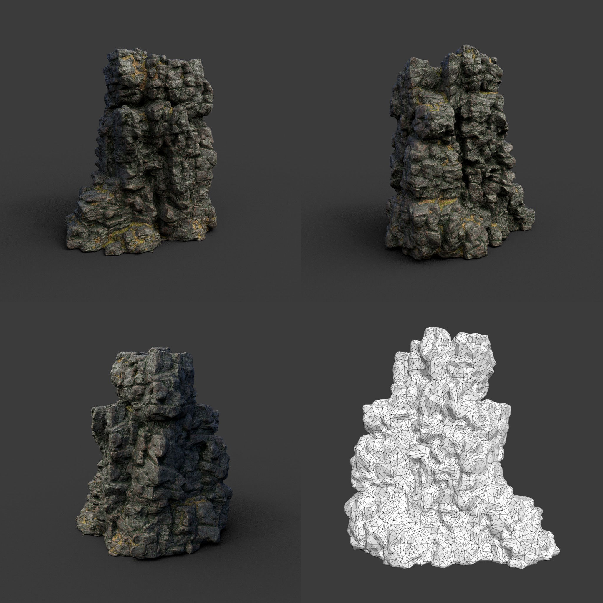 Low poly Tall Cliff Black Rock 210502 Low-poly 3D model_14
