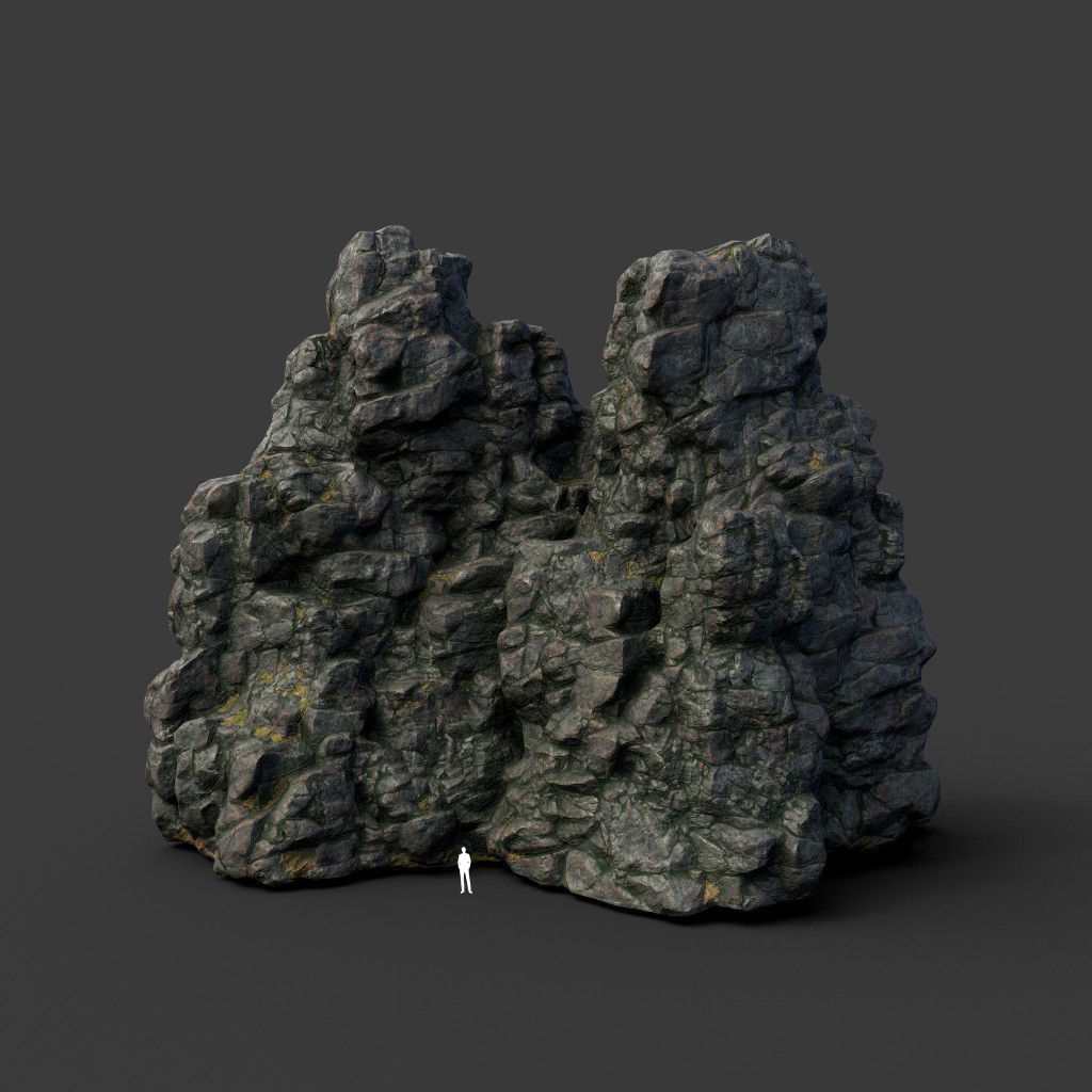 Low poly Tall Cliff Black Rock 210502 Low-poly 3D model_7