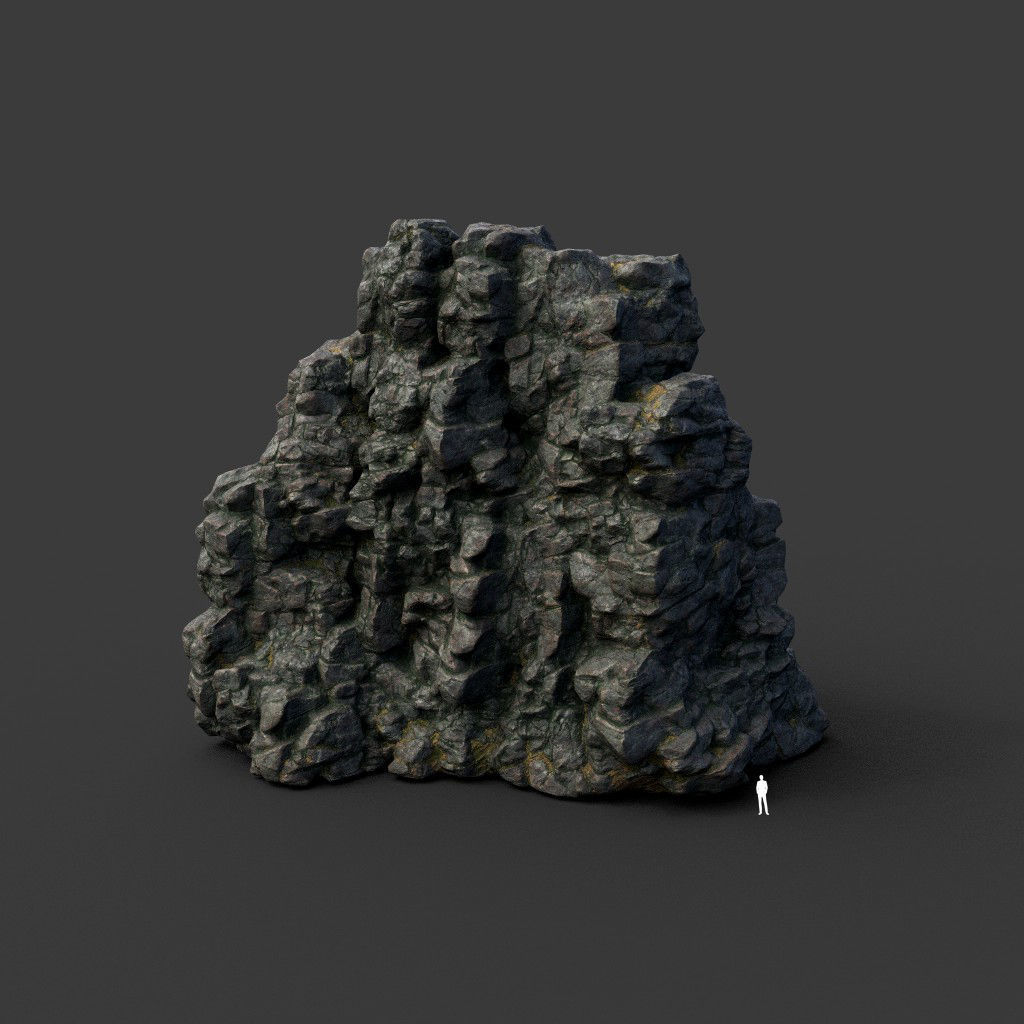 Low poly Tall Cliff Black Rock 210502 Low-poly 3D model_3