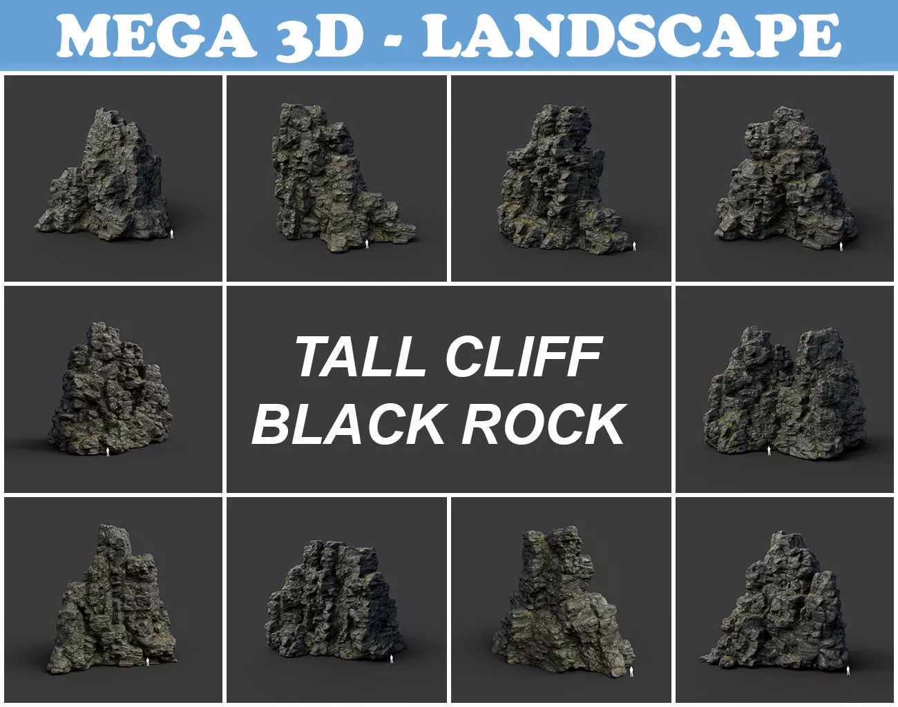 Low poly Tall Cliff Black Rock 210502 Low-poly 3D model_0