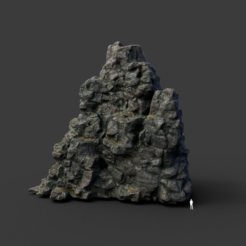 Low poly Tall Cliff Black Rock 210502 Low-poly 3D model_19
