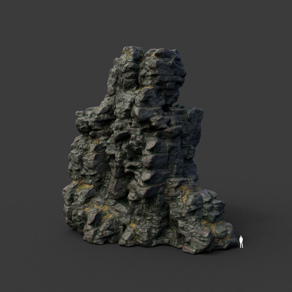 Low poly Tall Cliff Black Rock 210502 Low-poly 3D model_13