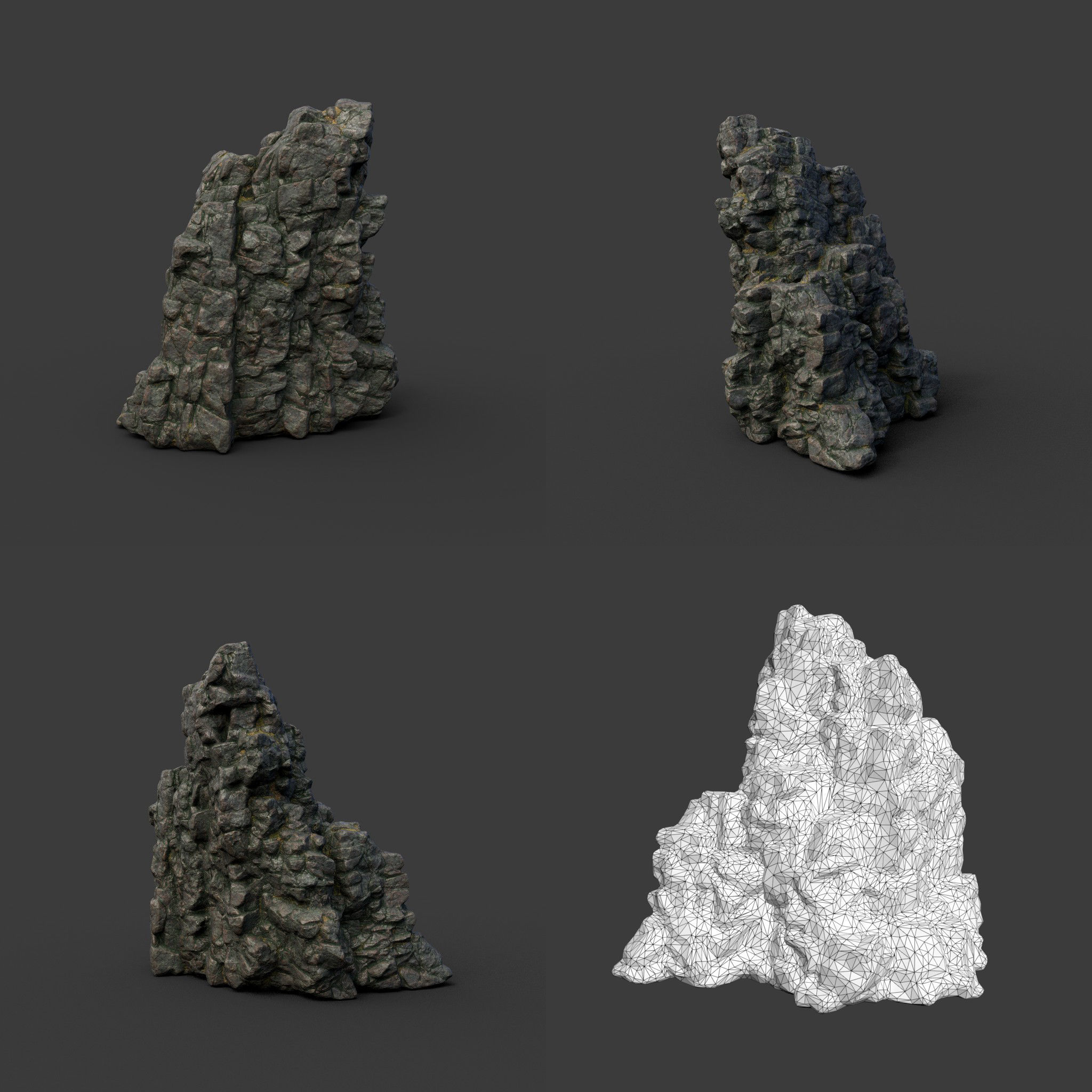 Low poly Tall Cliff Black Rock 210502 Low-poly 3D model_18