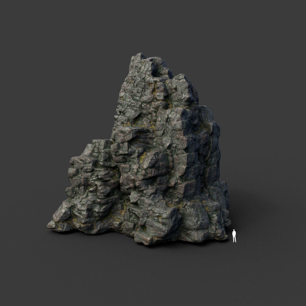 Low poly Tall Cliff Black Rock 210502 Low-poly 3D model_17