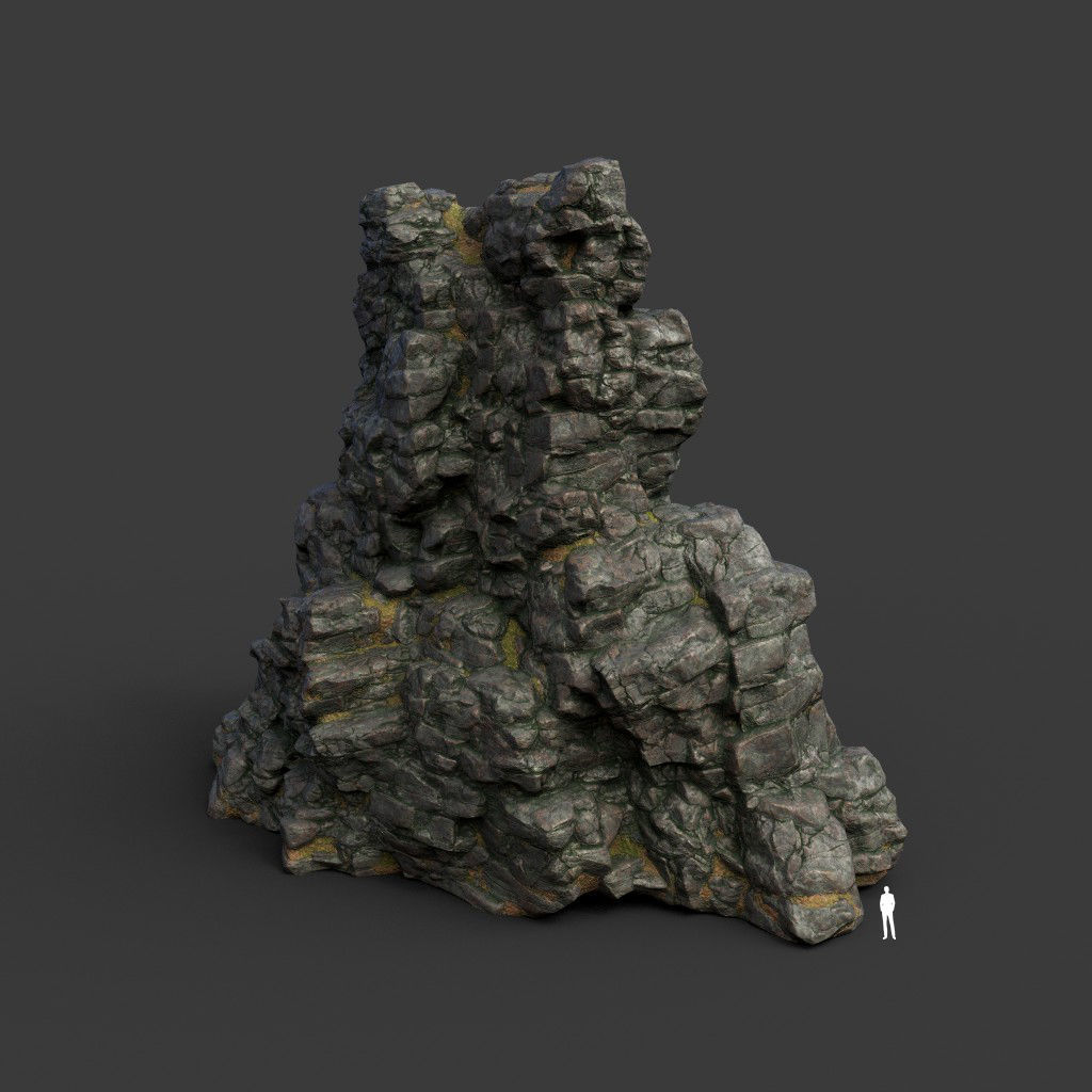 Low poly Tall Cliff Black Rock 210502 Low-poly 3D model_1