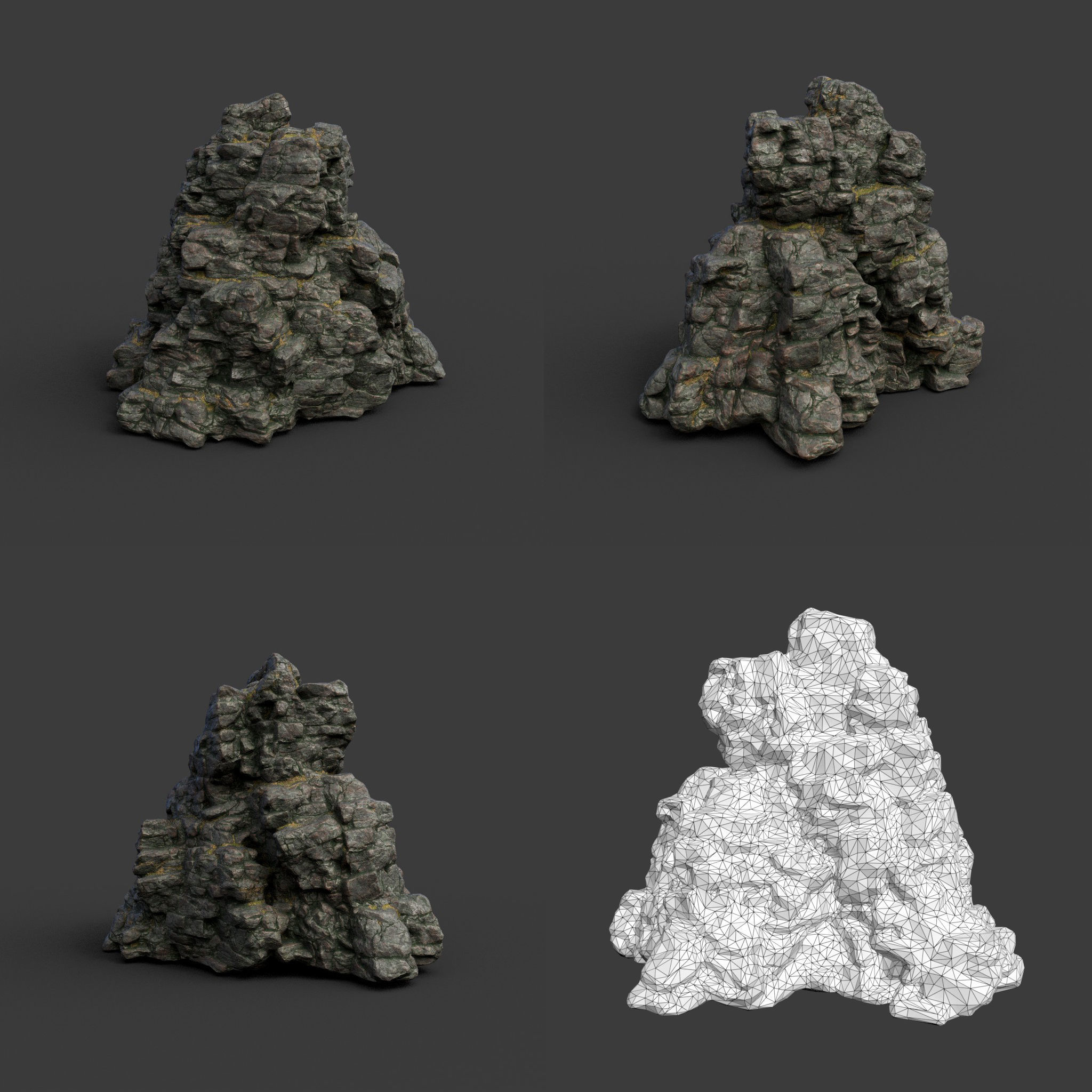 Low poly Tall Cliff Black Rock 210502 Low-poly 3D model_12