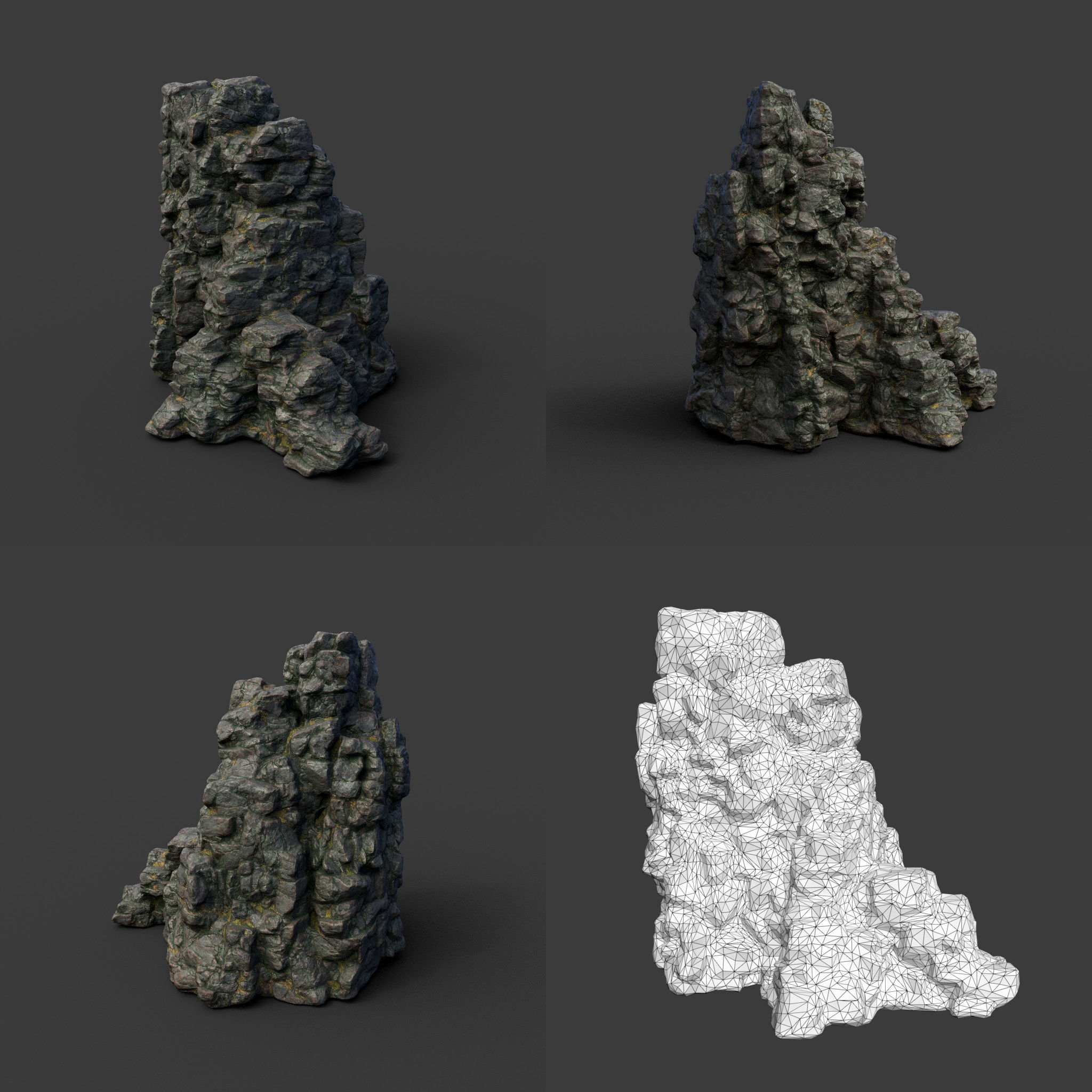 Low poly Tall Cliff Black Rock 210502 Low-poly 3D model_16