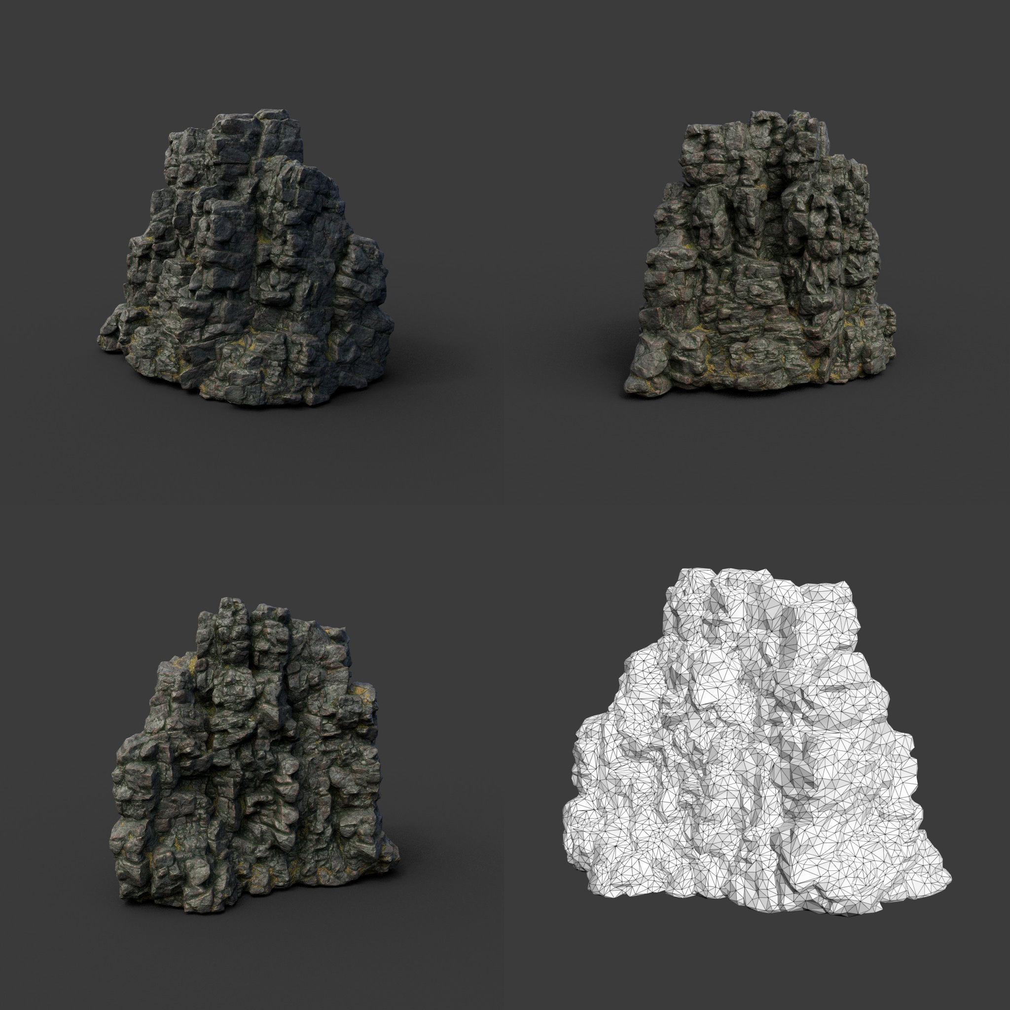 Low poly Tall Cliff Black Rock 210502 Low-poly 3D model_4