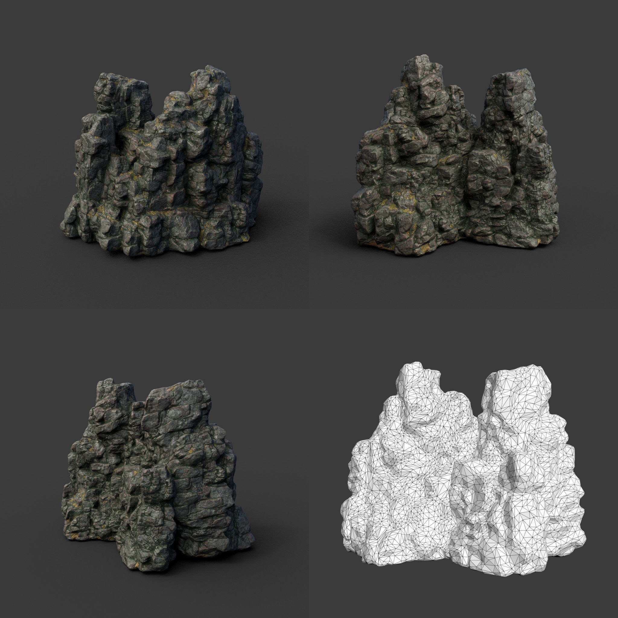 Low poly Tall Cliff Black Rock 210502 Low-poly 3D model_8