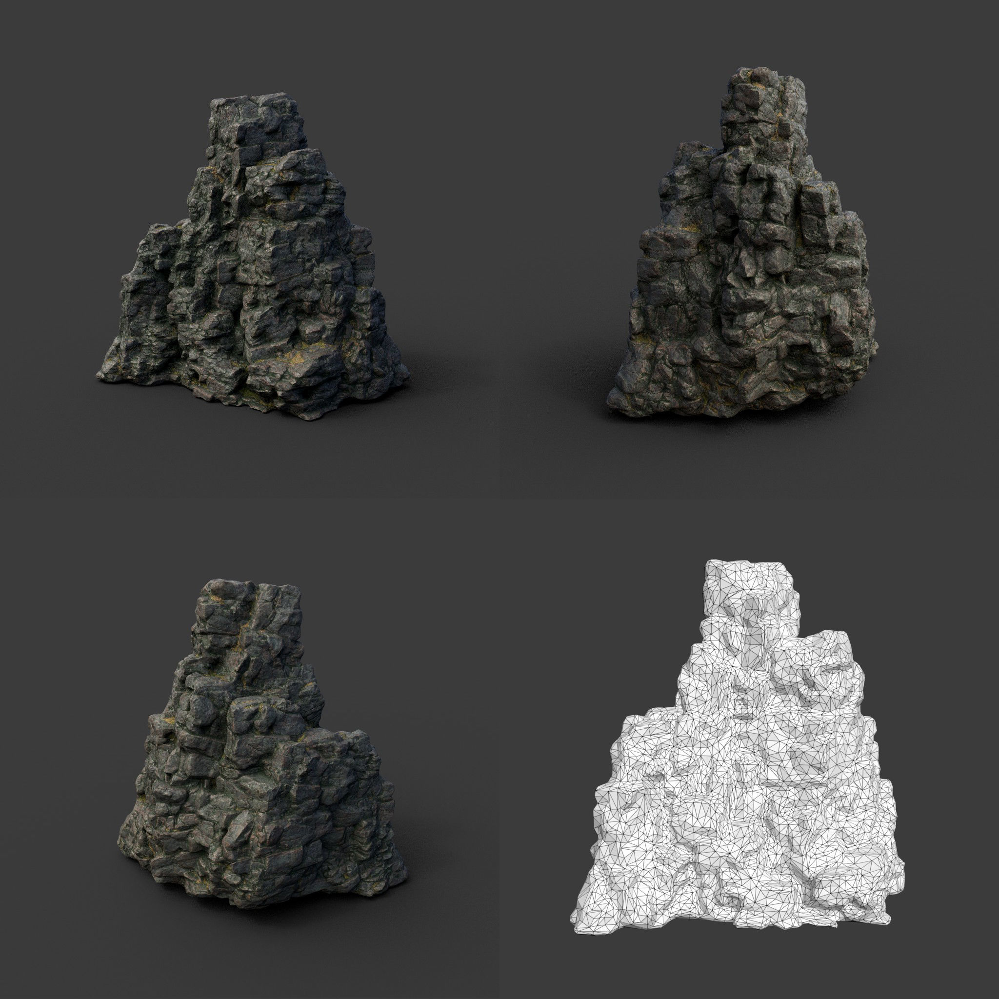 Low poly Tall Cliff Black Rock 210502 Low-poly 3D model_6