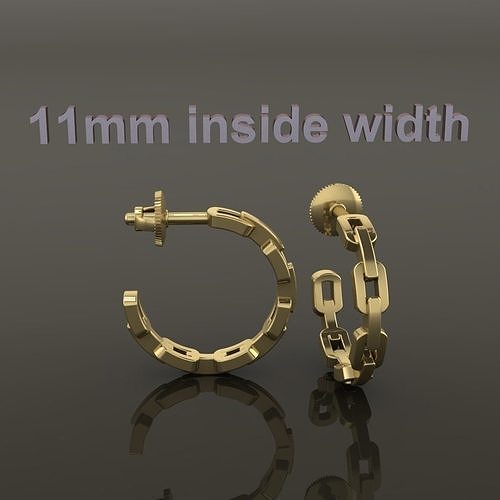 Earring Hoop Hermes Style Link Open Back 11mm inside  3D print model