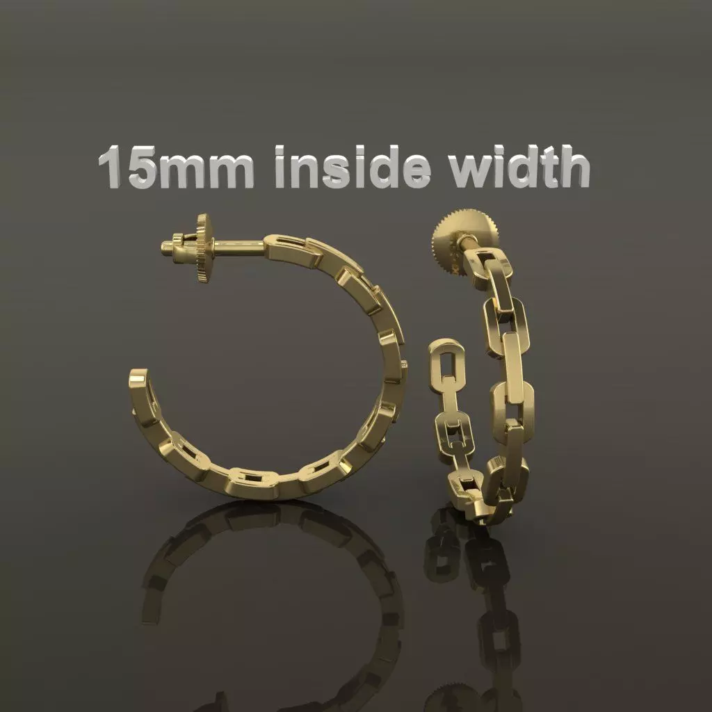 Earring Hoop Hermes Style Link Open Back 15mm Inside  3D print model_0
