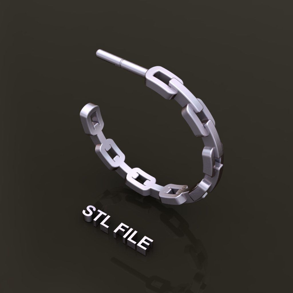 Earring Hoop Hermes Style Link Open Back 15mm Inside  3D print model_7