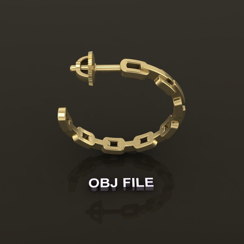 Earring Hoop Hermes Style Link Open Back 15mm Inside  3D print model_6