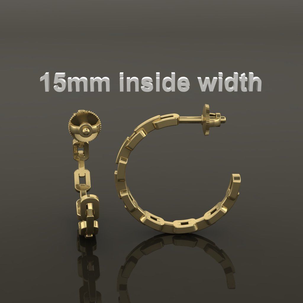 Earring Hoop Hermes Style Link Open Back 15mm Inside  3D print model_1