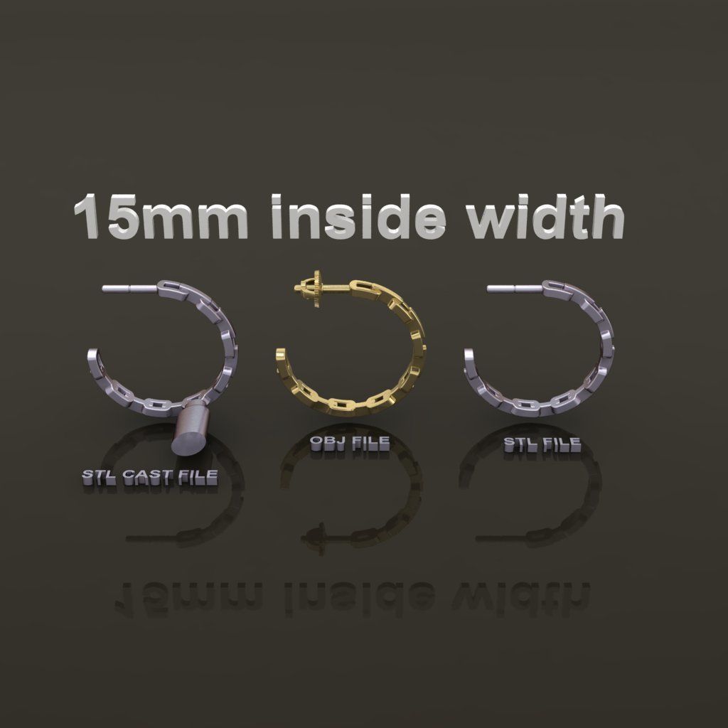 Earring Hoop Hermes Style Link Open Back 15mm Inside  3D print model_2