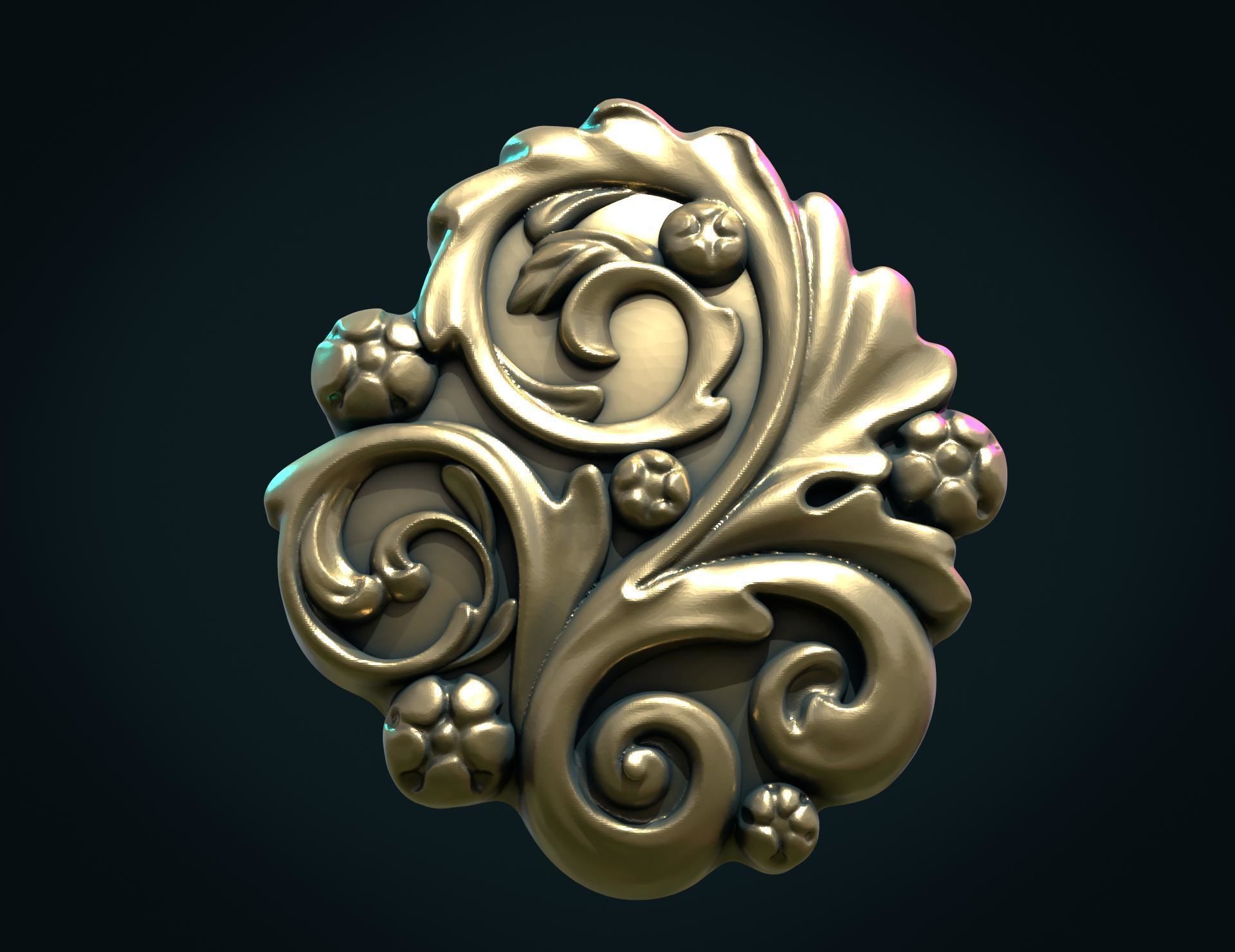 Leaves Scrolls charm pendant 3D print model_2