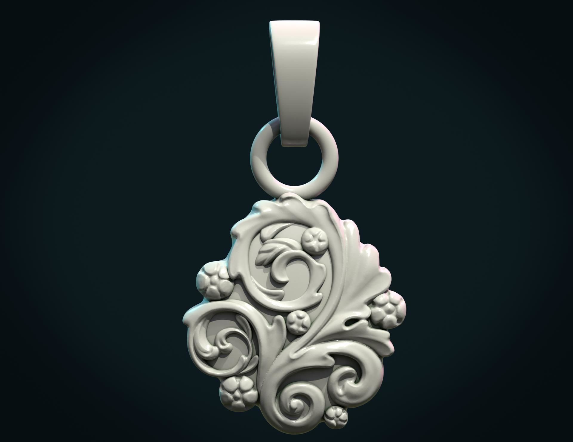 Leaves Scrolls charm pendant 3D print model_5