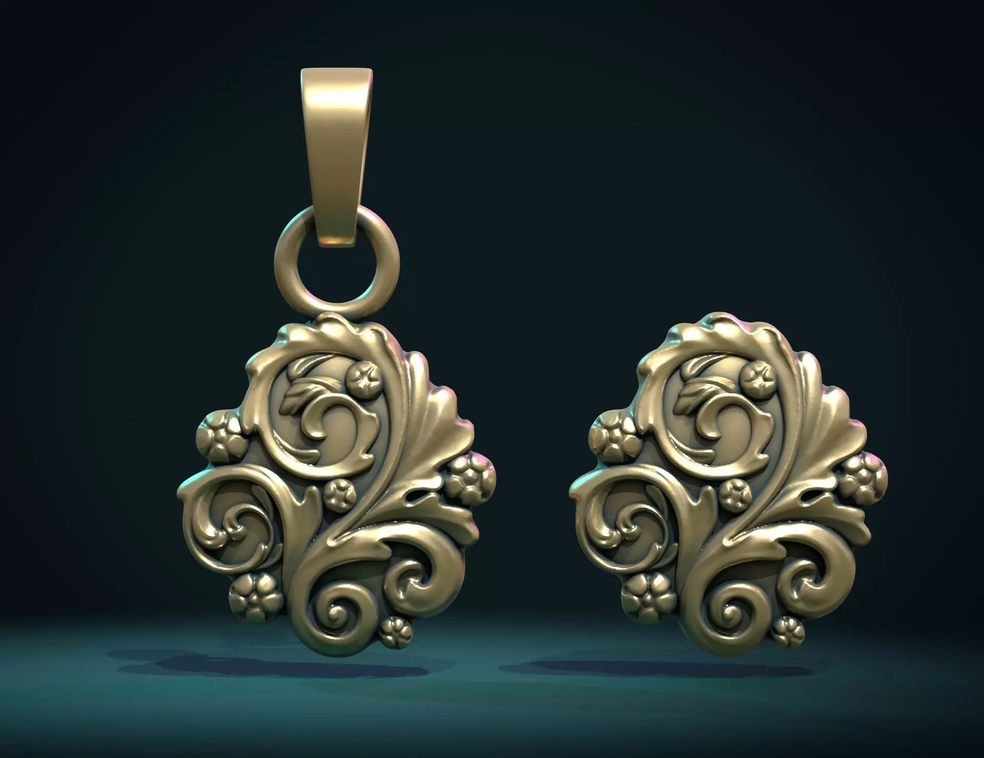 Leaves Scrolls charm pendant 3D print model_0