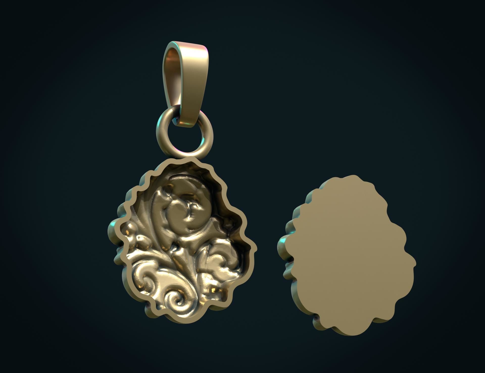 Leaves Scrolls charm pendant 3D print model_7