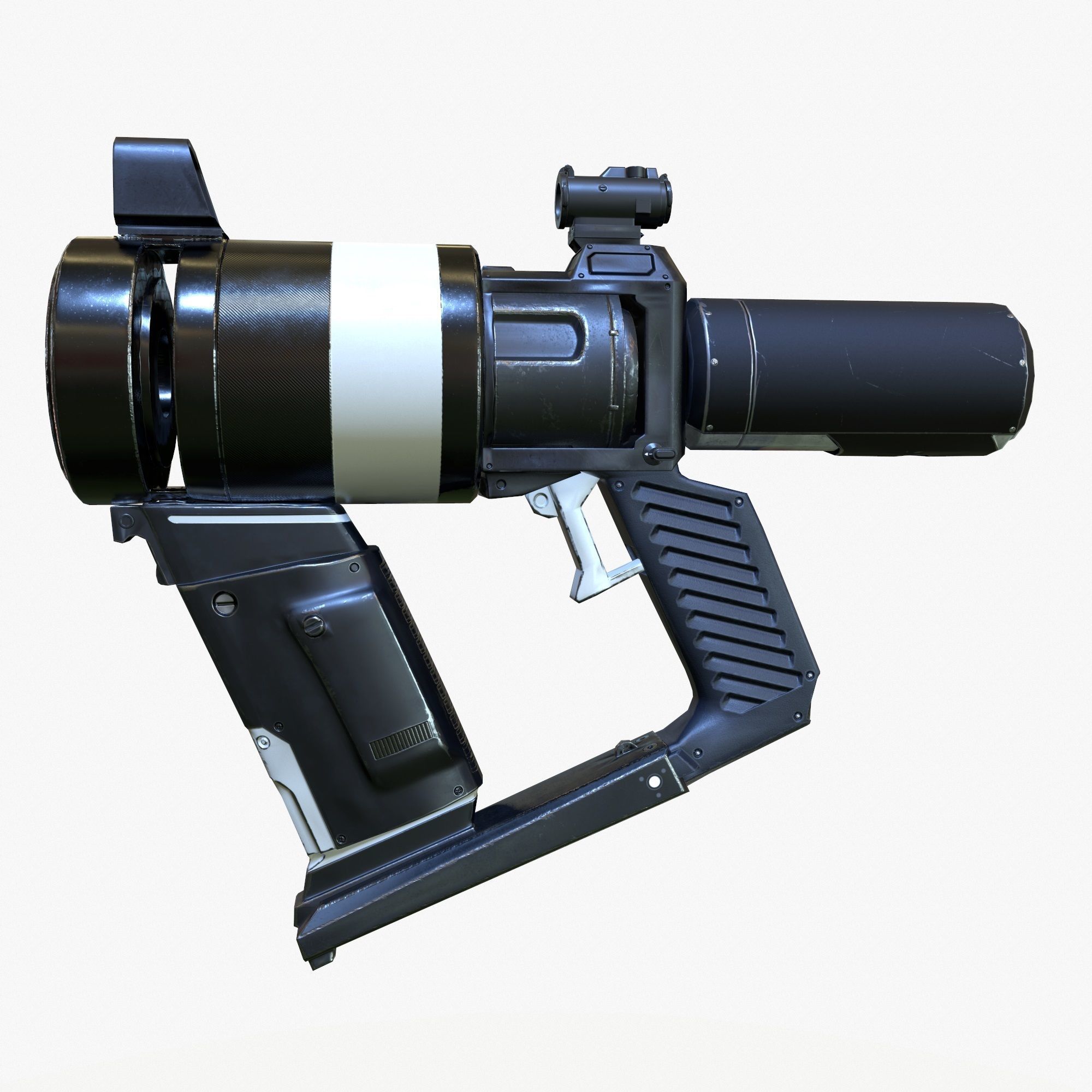 Low Poly Sci-Fi Revolver PBR Low-poly 3D model_3