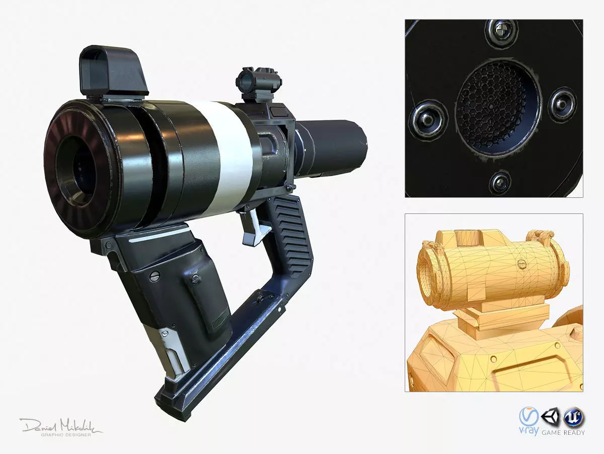 Low Poly Sci-Fi Revolver PBR Low-poly 3D model_0