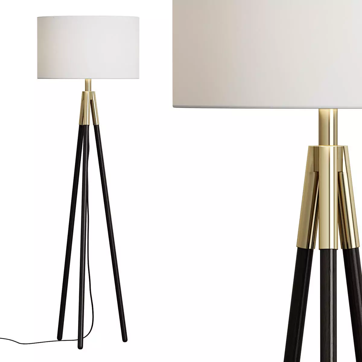 Crate And Barrel Hyde Brass and Bronze Metal Tripod Floor Lamp 3D model_0