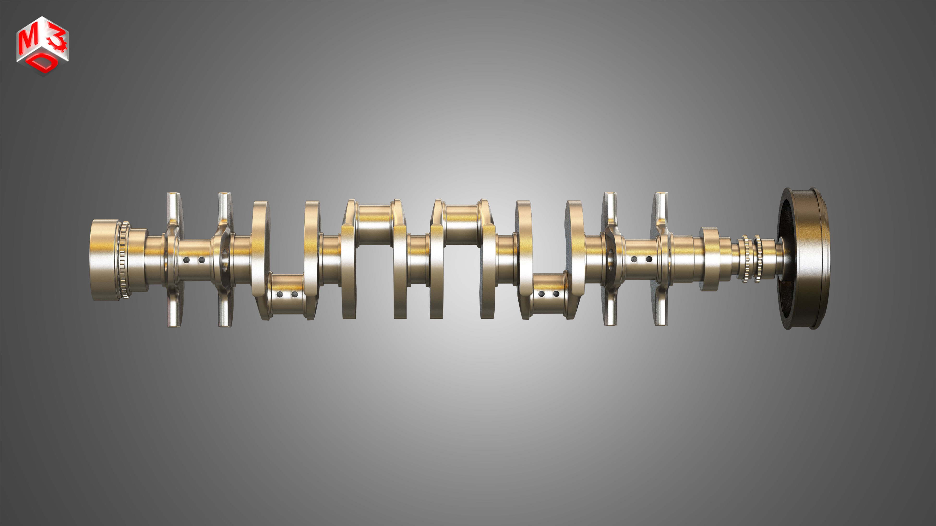 Crankshaft with Pulley Damper 3D model_10