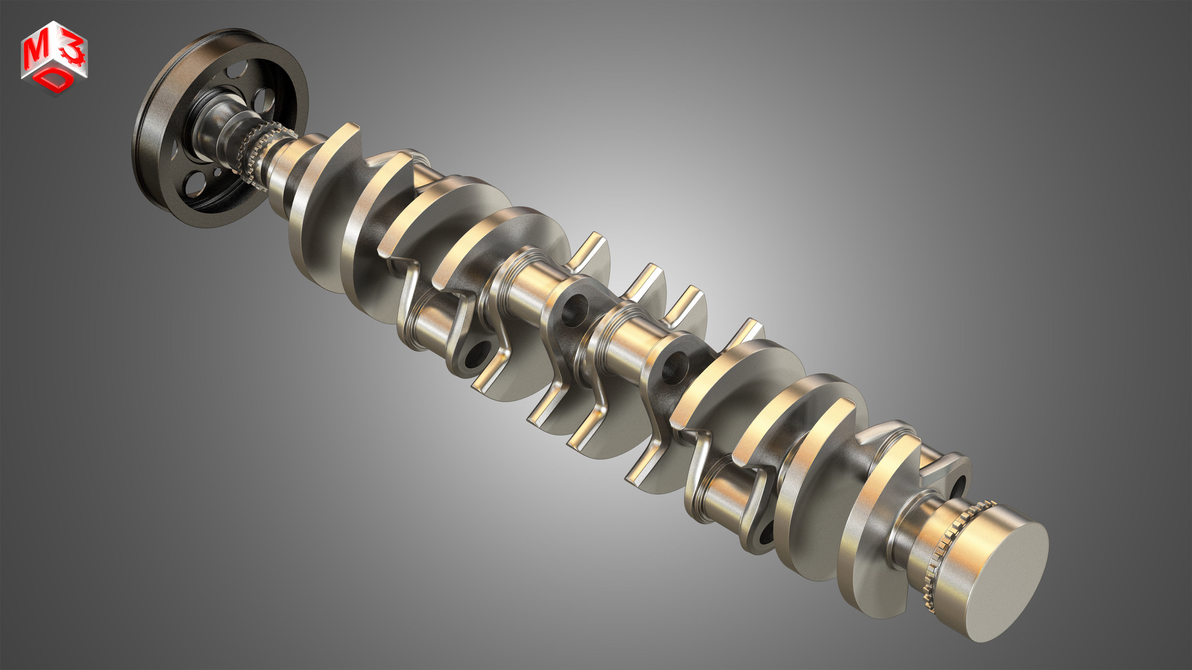 Crankshaft with Pulley Damper 3D model_7