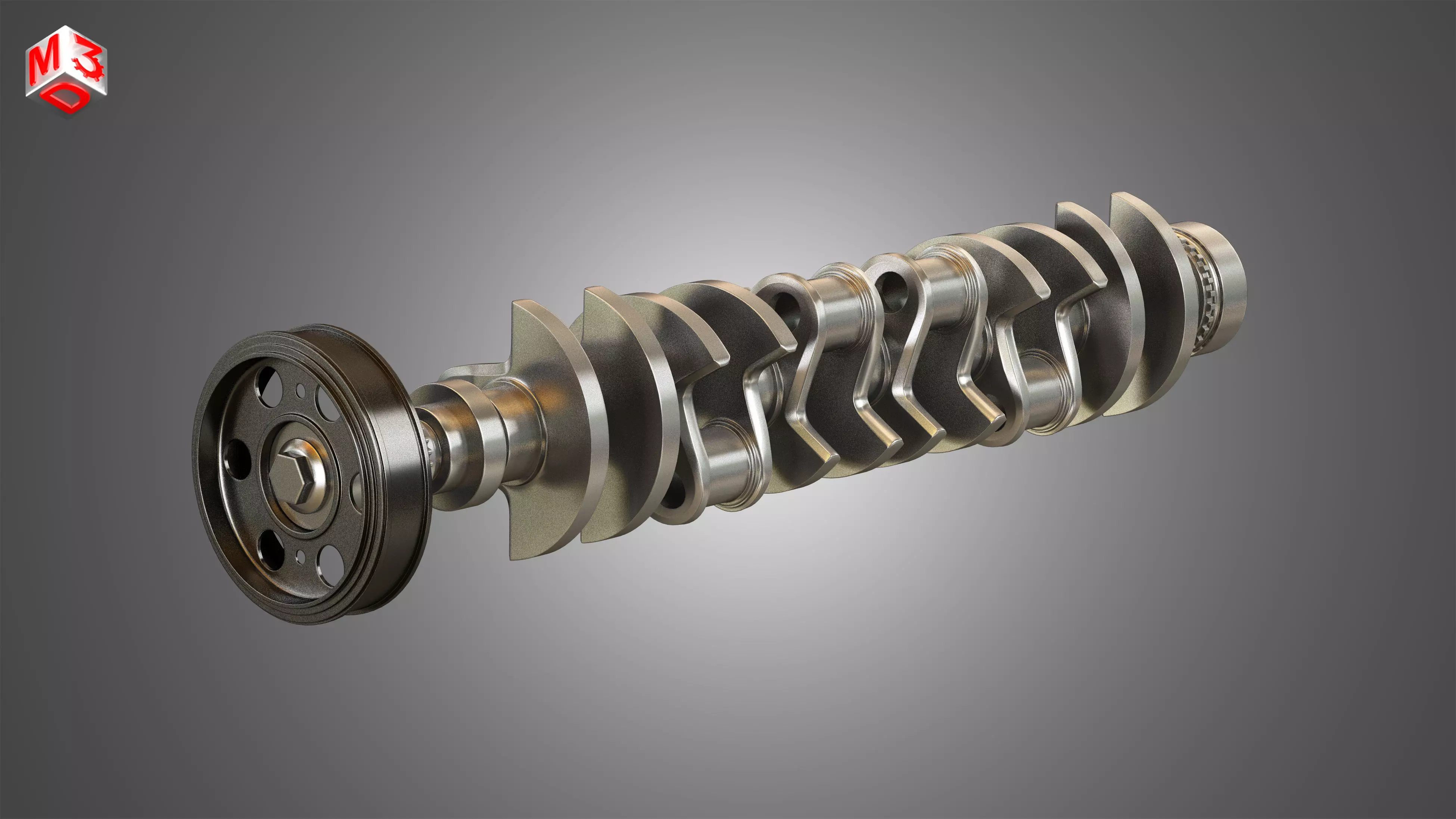 Crankshaft with Pulley Damper 3D model_0